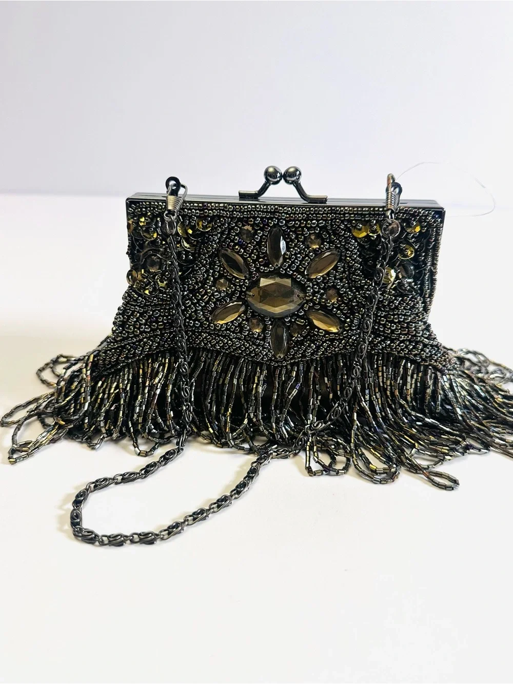 Olive green Mary Frances INSPIRED Mini Kiss Lock Beaded Evening Bag NWOT